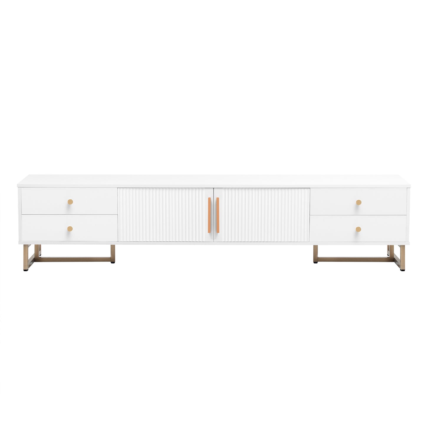 Modern White TV Stand with Storage Drawers and Cabinet