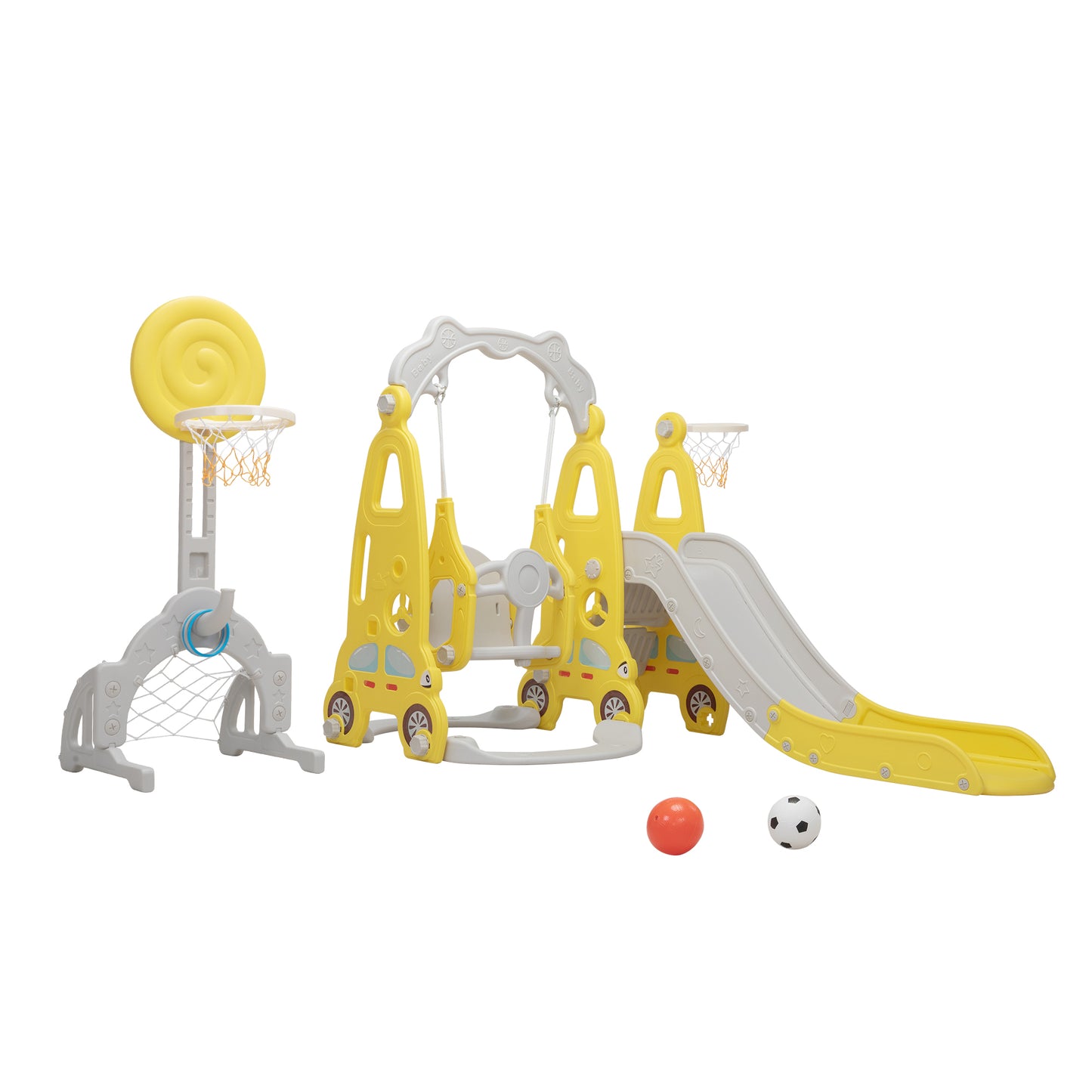 Versatile 5-in-1 Amusement Park Slide Car - Yellow and Gray