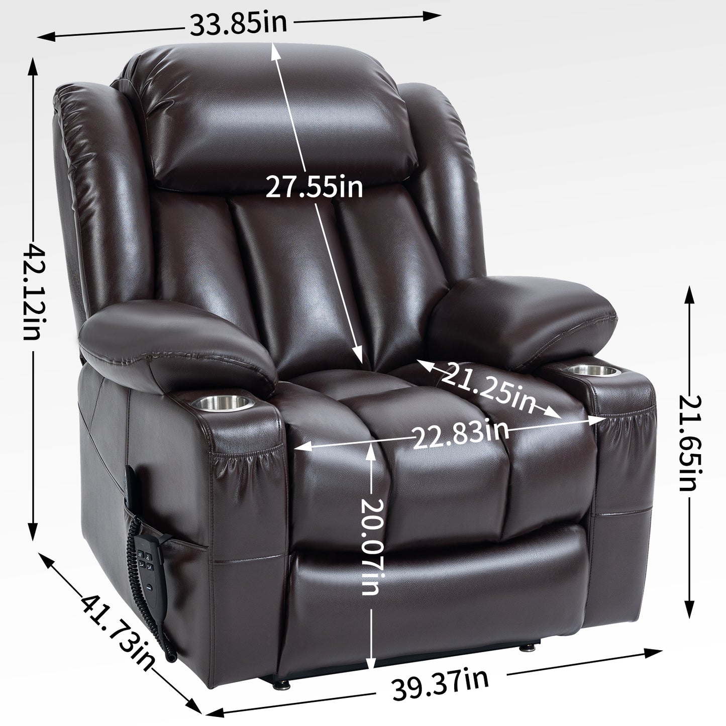 Brown Leatheraire Power Lift Recliner Chair with Dual Motor & Massage Functions