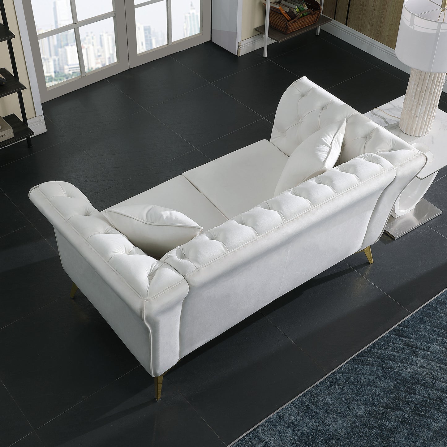 Chesterfield sofa ,Stanford sofa ,  high quality Chesterfield sofa ,White color , tufted and wrinkled fabric  sofa;contemporary Stanford sofa .loverseater; tufted sofa with scroll  arm and scroll back