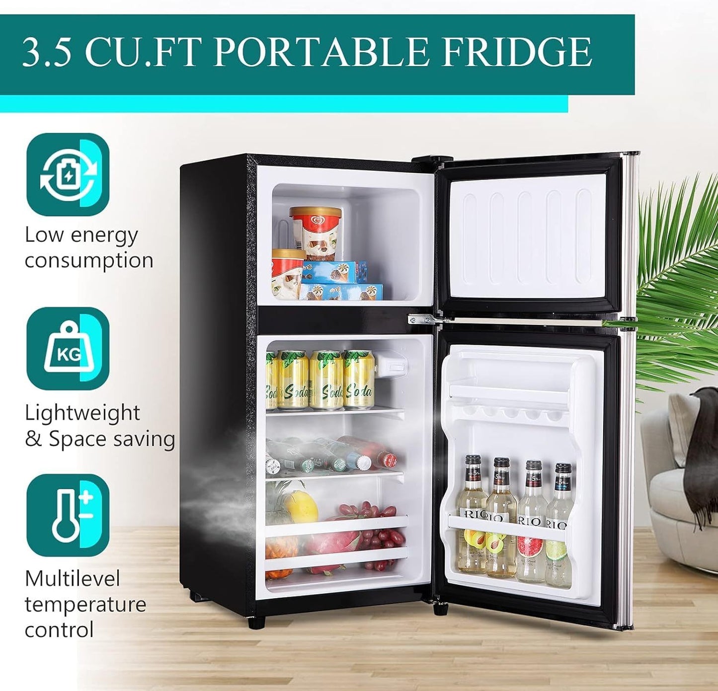 3.5Cu.Ft Compact Silver Mini Fridge with Freezer and Adjustable Thermostat