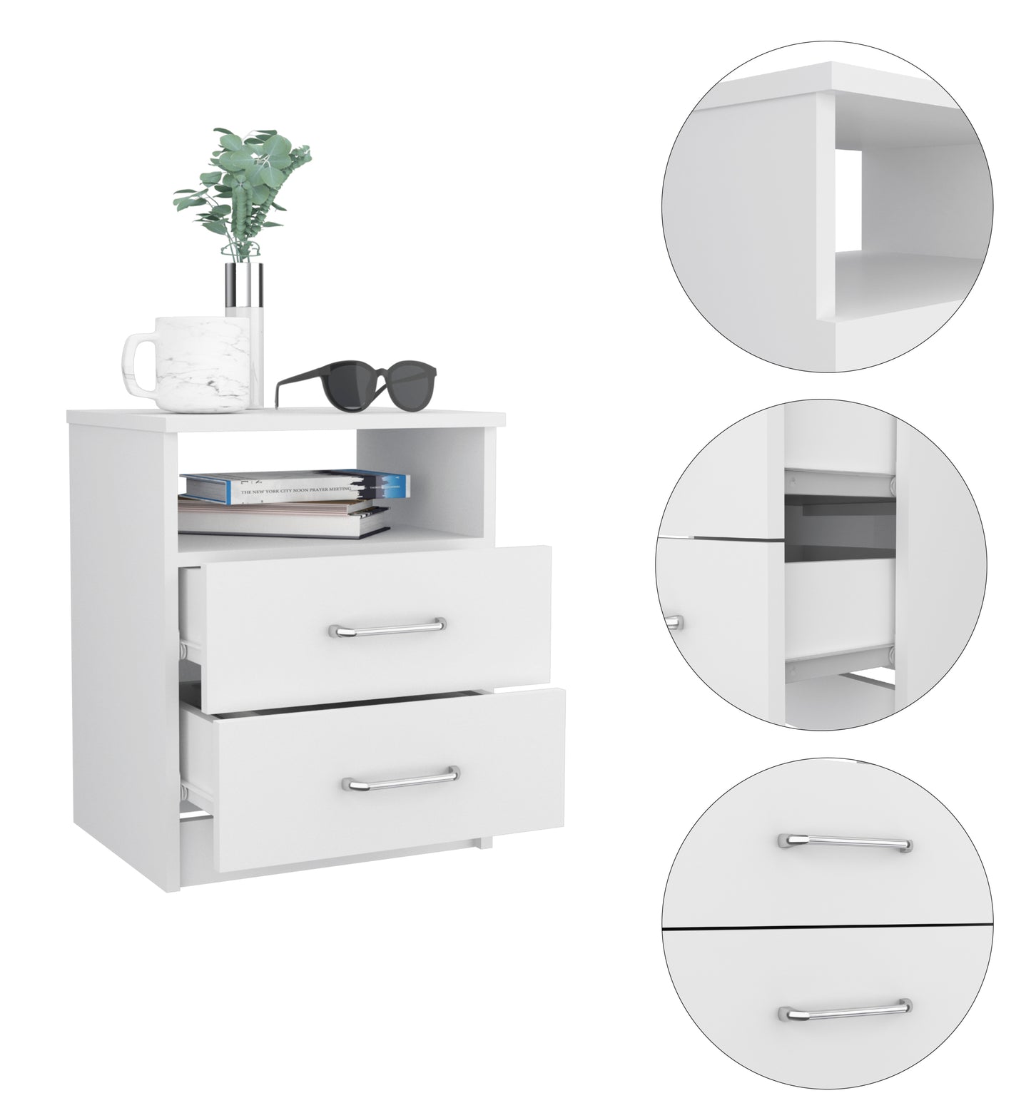 Brookeline 2-Drawer 1-Shelf Rectangle Nightstand White