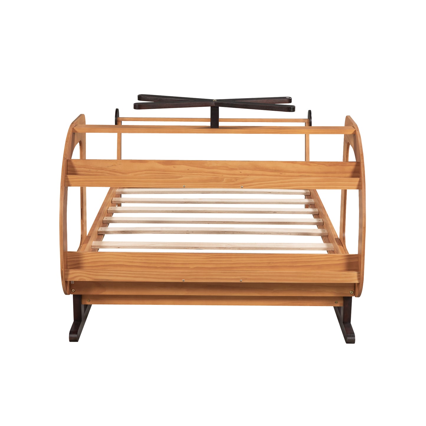 Twin Size Plane Shaped Platform Bed with Rotatable Propeller and Shelves, Natural