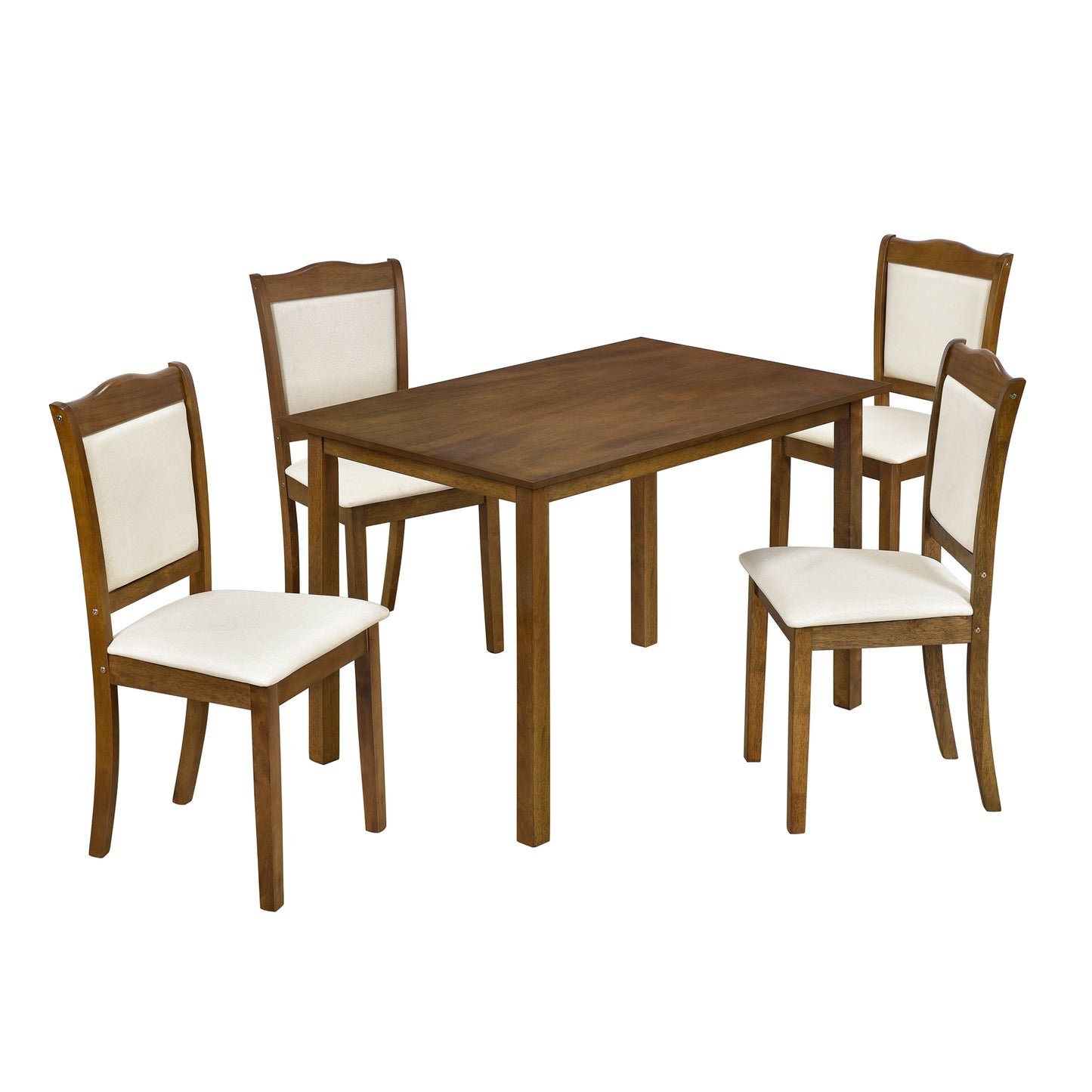 TREXM 5-Piece Wood Dining Table Set Simple Style Kitchen Dining Set Rectangular Table with Upholstered Chairs for Limited Space (Walnut)