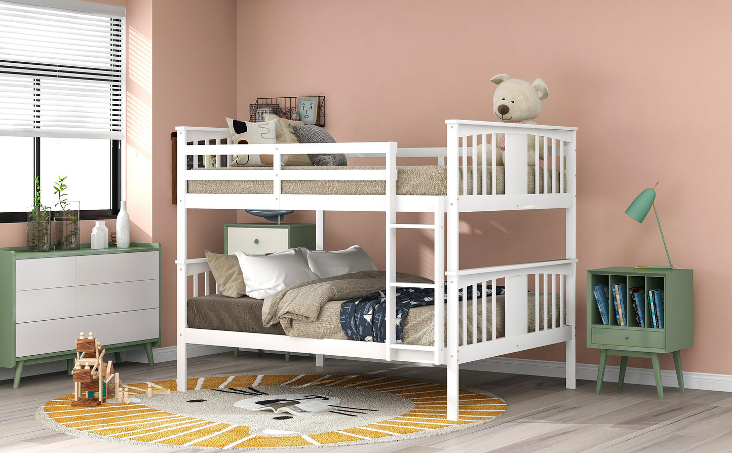 Stylish White Full-Size Bunk Bed with Ladder and Versatile Design