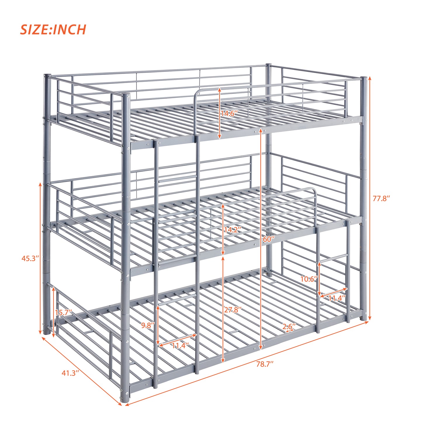 Twin-Twin-Twin Triple Bed with Built-in Ladder, Divided into Three Separate Beds,Gray(OLD SKU:LP000197AAE)