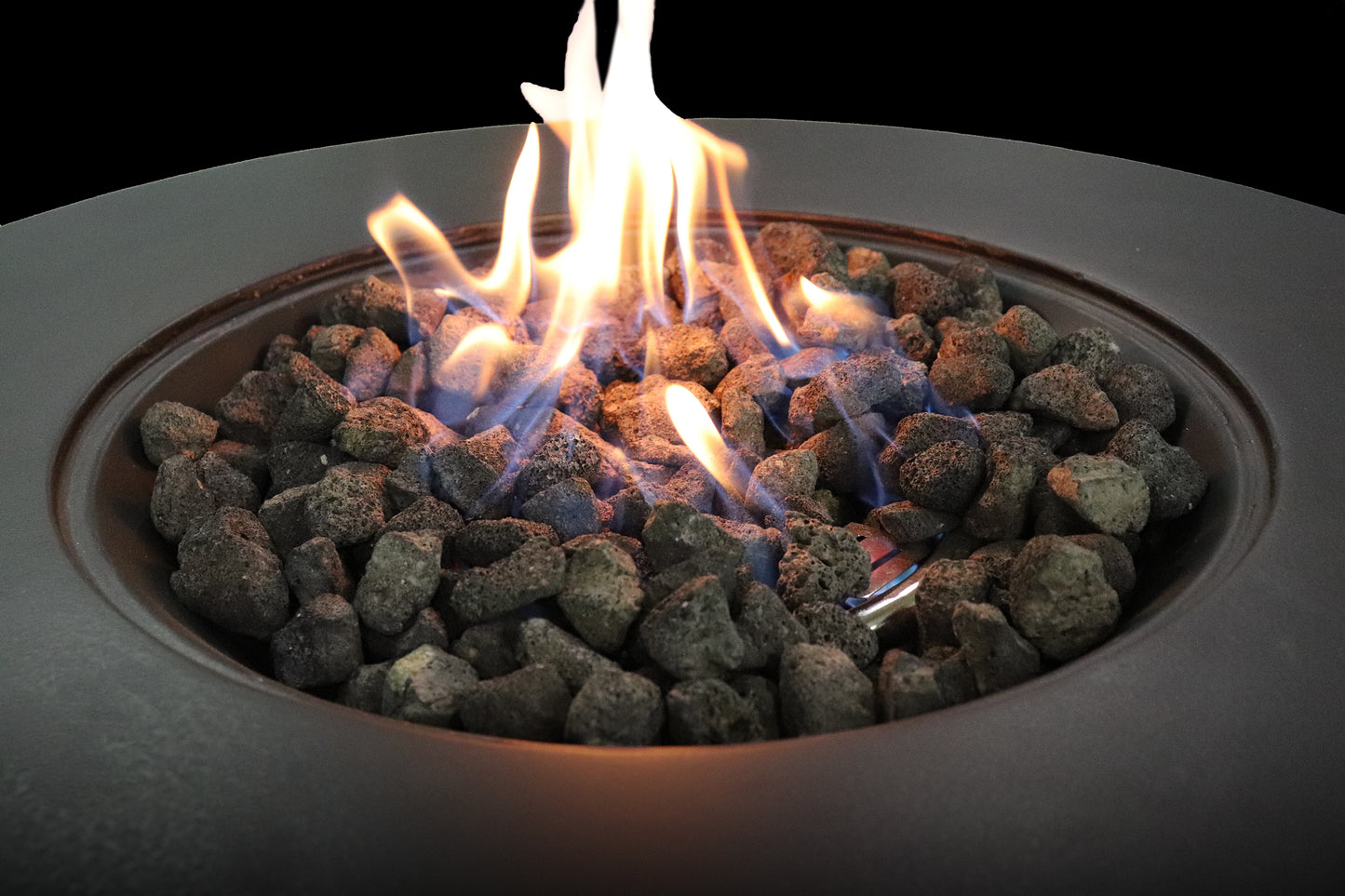 Living Source International 11 H x 30 W Round Concrete Gas Fire Pit Table with Lid (Charcoal)