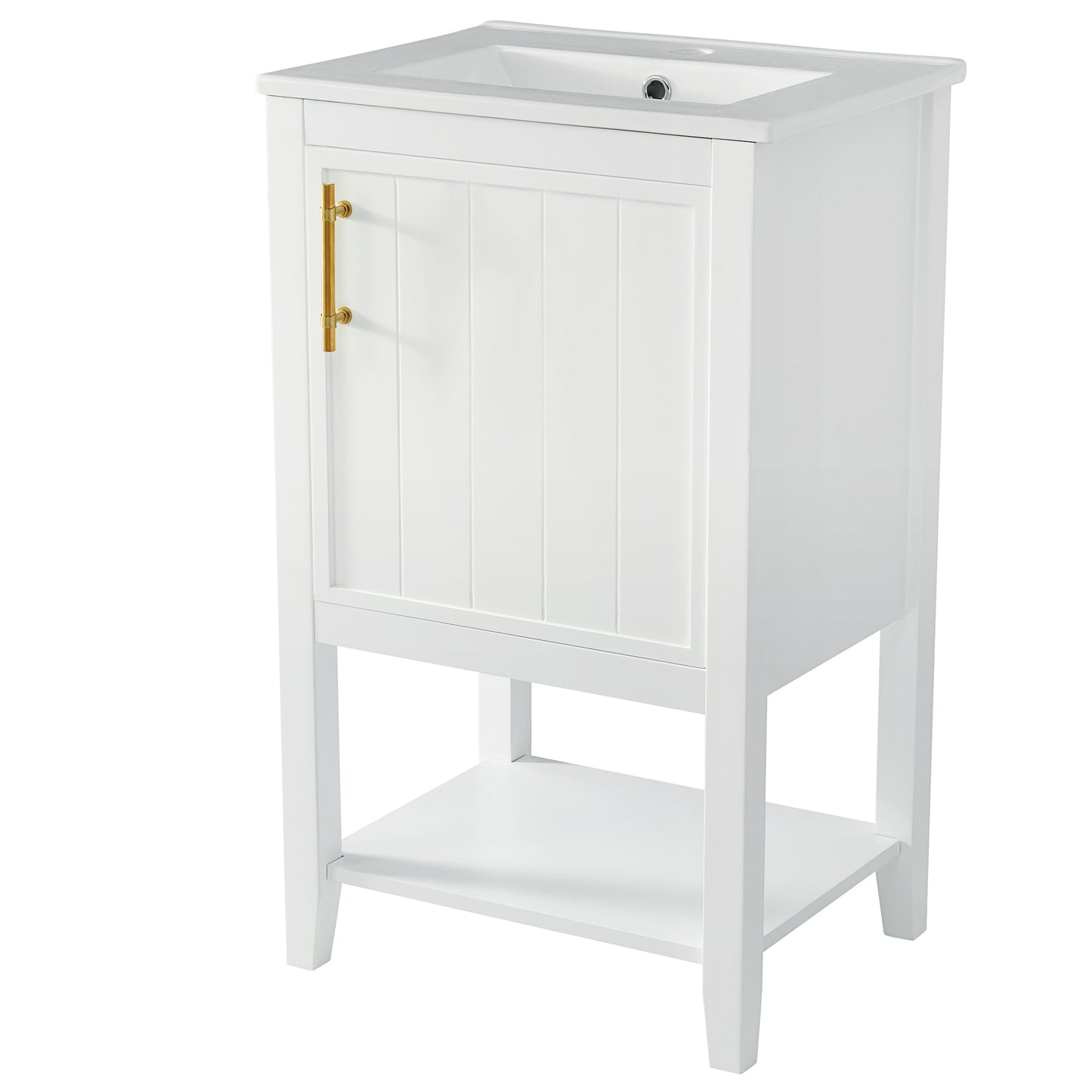 20" Bathroom Vanity with Sink, Bathroom Cabinet with Soft Closing Door, Storage Rack and Open Shelf, White