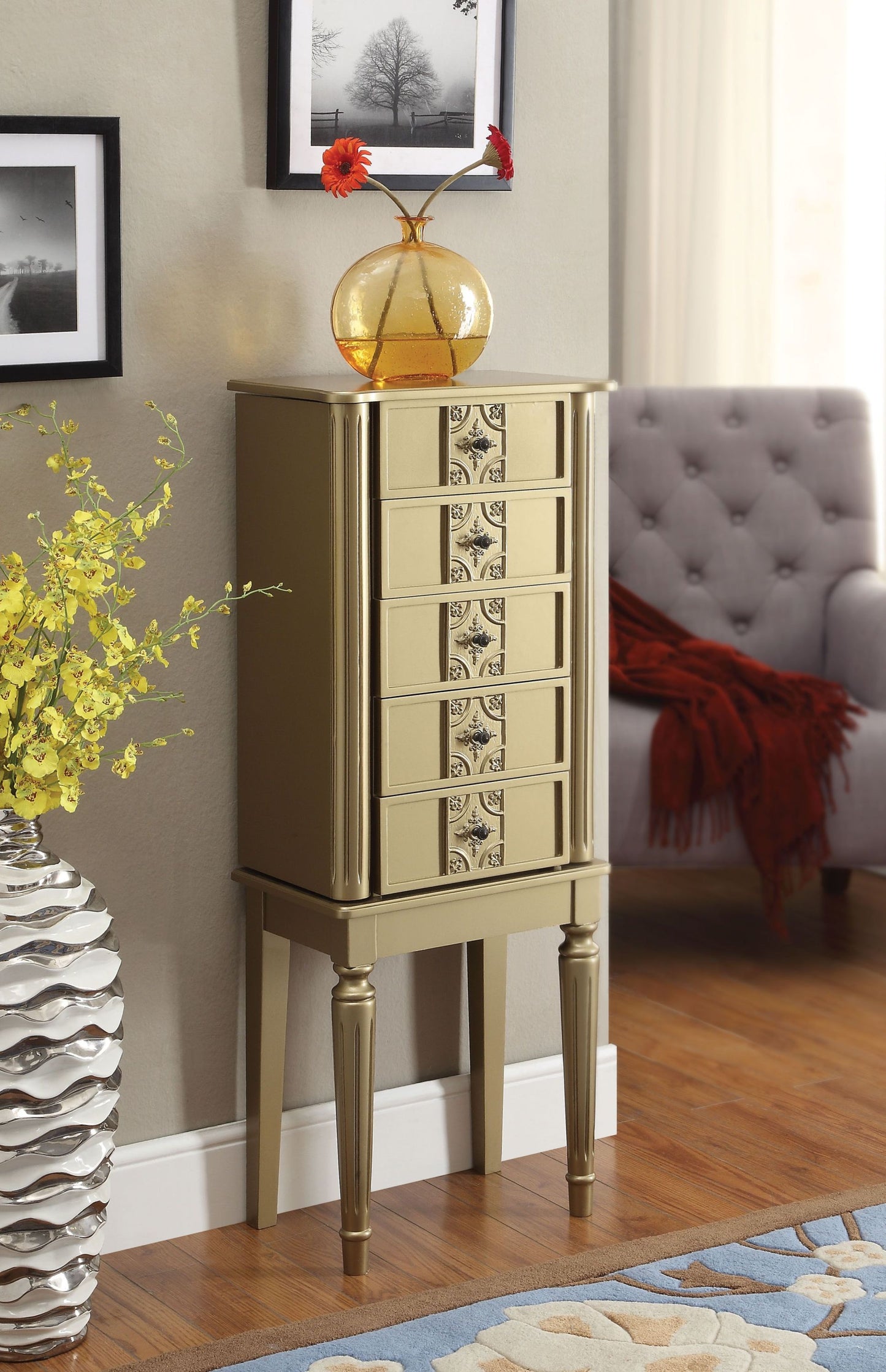 Tammy Jewelry Armoire in Gold 97169