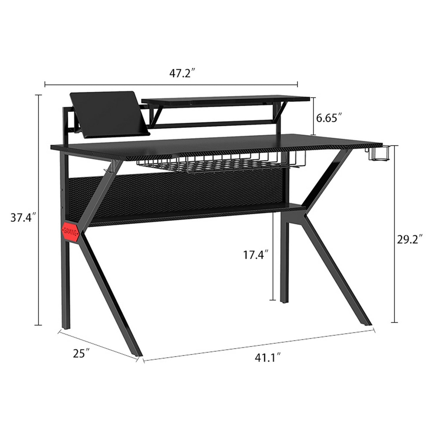 Sleek Gaming Desk with Innovative Design and Carbon Fiber Shelves