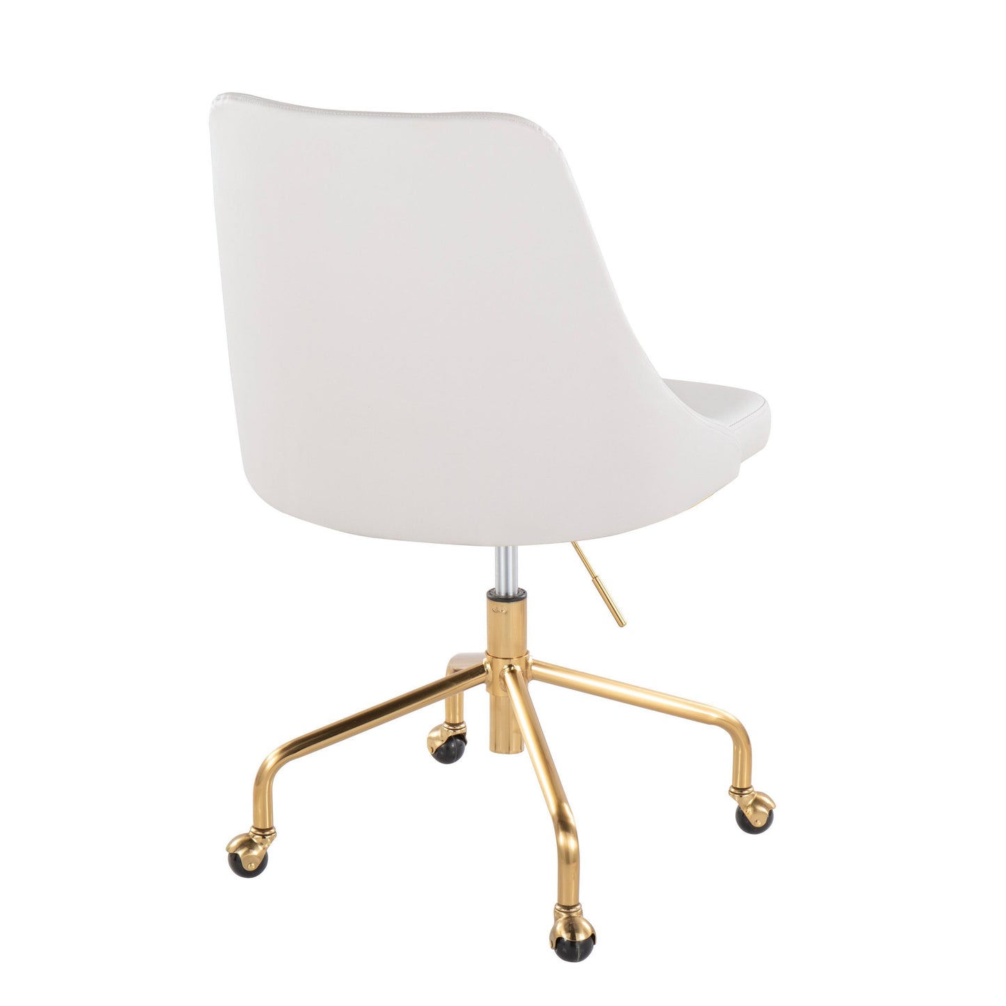 Marche Contemporary Adjustable Office Chair with Casters in Gold Metal and White Faux Leather by LumiSource