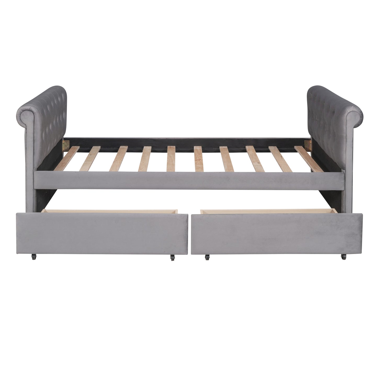 Twin Size Upholstered daybed with Drawers, Wood Slat Support, Gray