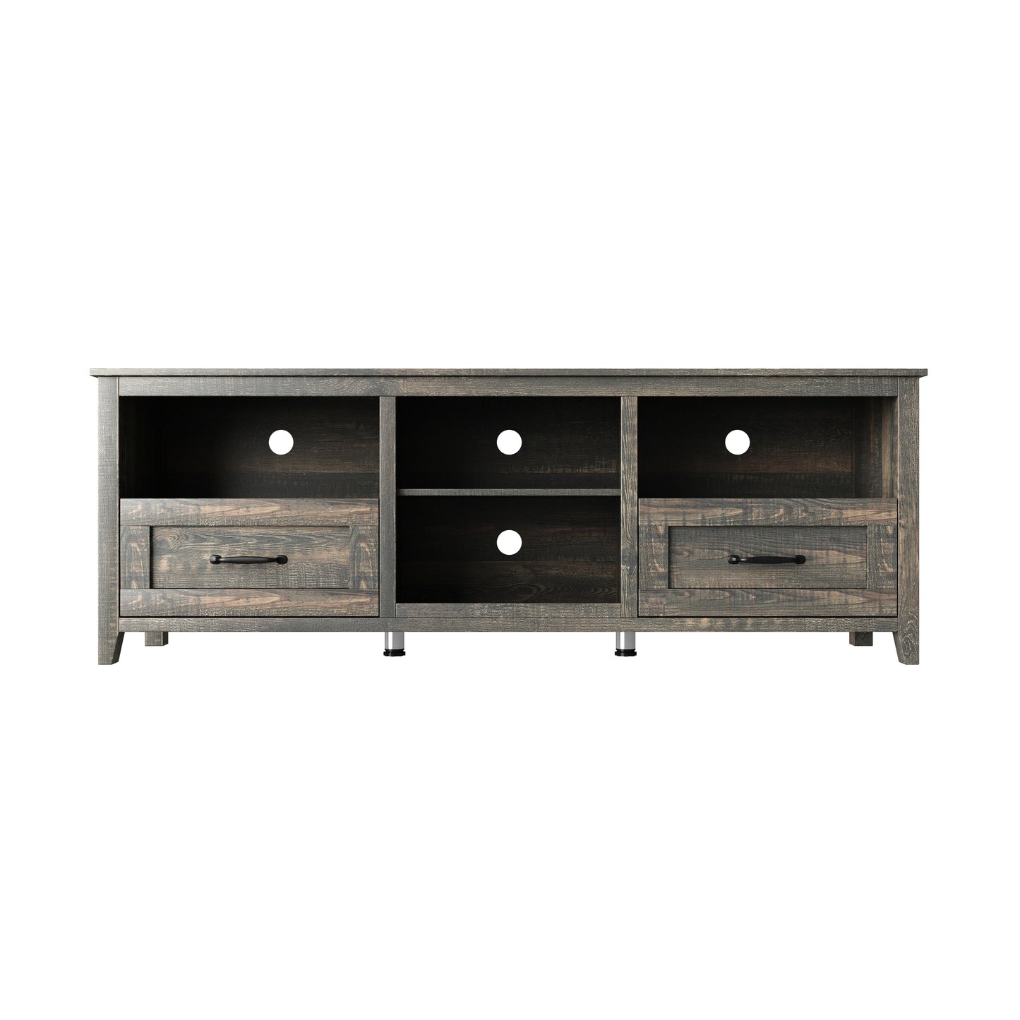 Black Pine TV Stand with 2 Drawers and Ample Storage Space for Living Room and Bedroom