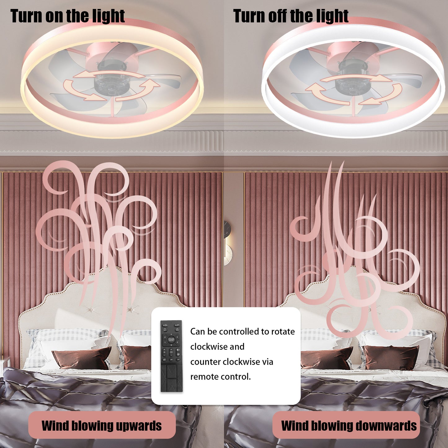 Pink Dimmable LED Ceiling Fan with Modern Design and Silent Operation