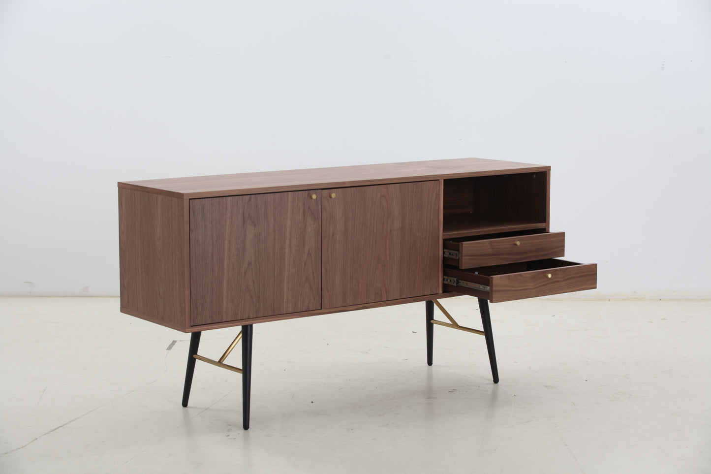 Versatile Modern Walnut Sideboard Buffet with Ample Storage and Waterproof Surface