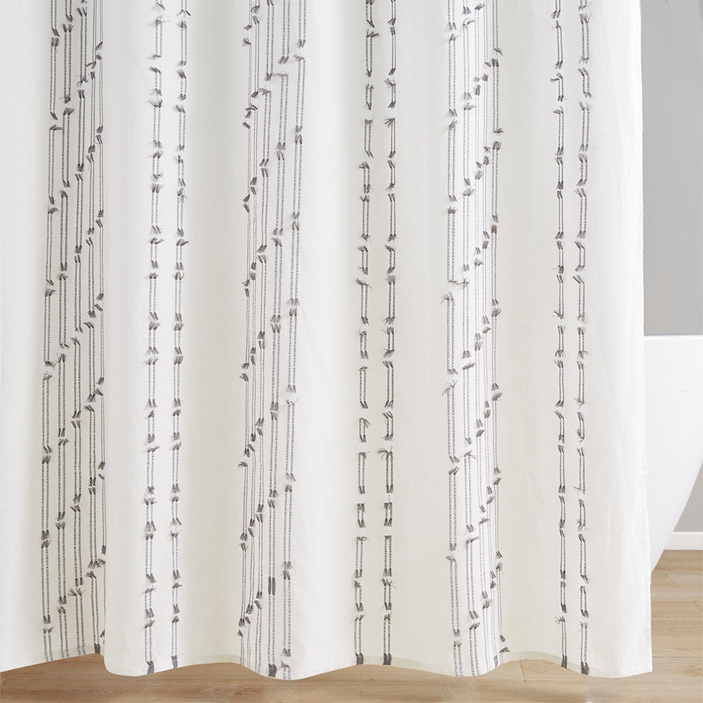 Striped Jacquard Cotton Chambray Shower Curtain