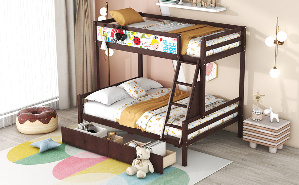 Espresso Twin over Full Bunk Bed with Whiteboard, Storage, and Safety Features