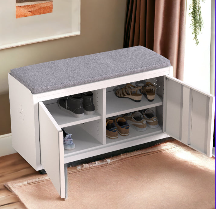 2 Tier Change Shoes Bench double door steel Shoe Storage Cabinet with Padded Seat,Shoe Rack for Entryway, Living Room ,Bedroom