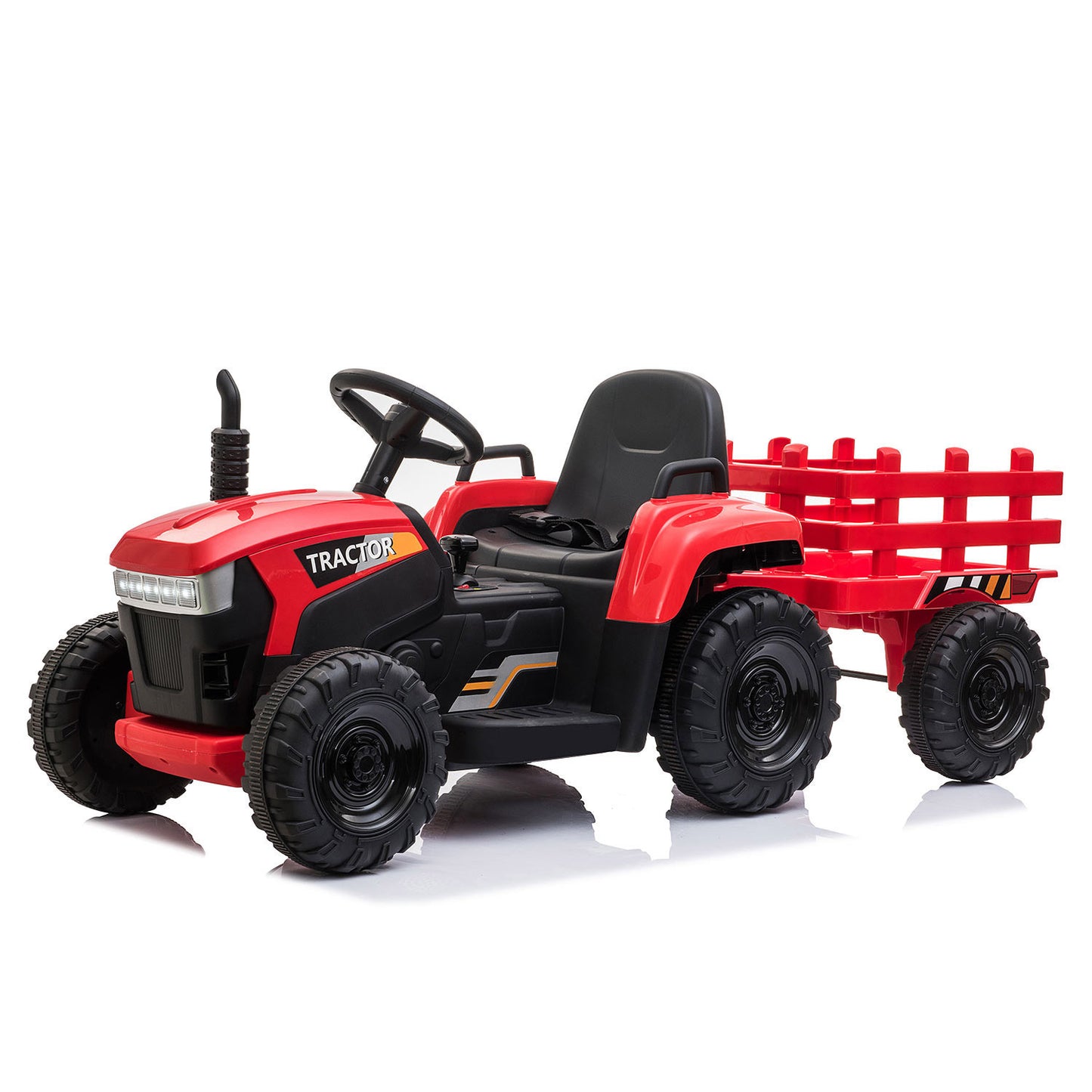 Red 12V Kids Ride-On Tractor with Removable Trailer and Music