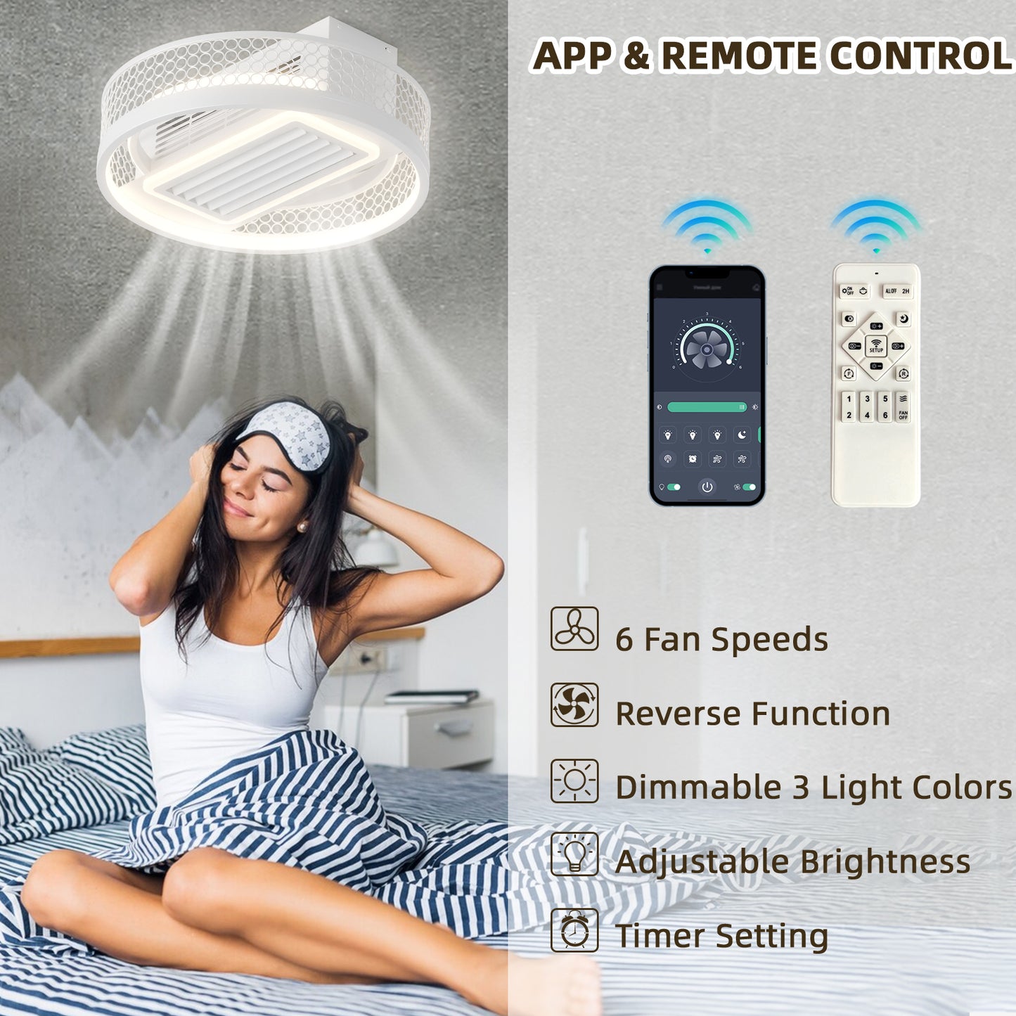 Bladeless Ceiling Fan with Dimmable LED Lights and Remote Control