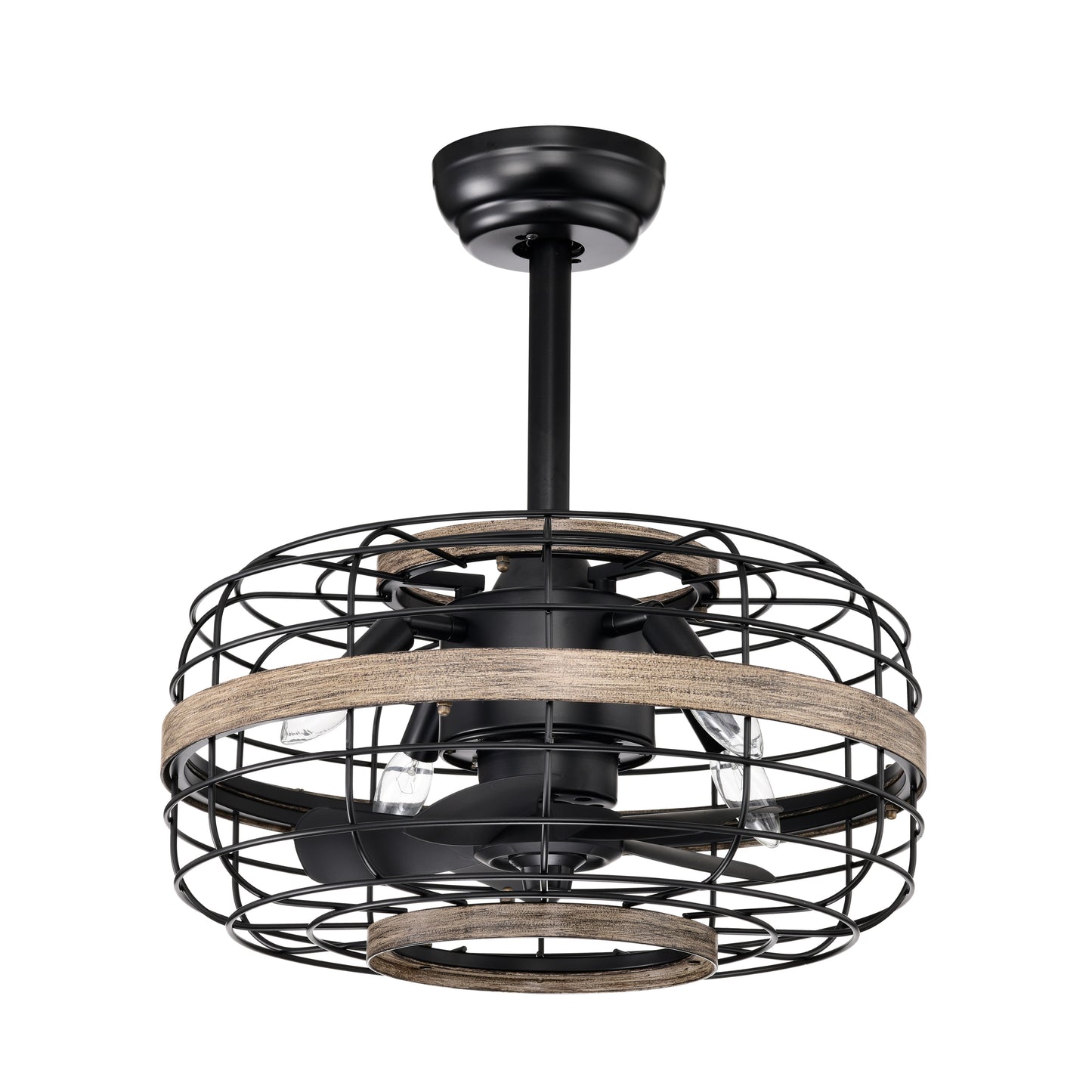 Rustic Wood Cage Ceiling Fan with Remote Control - 18''