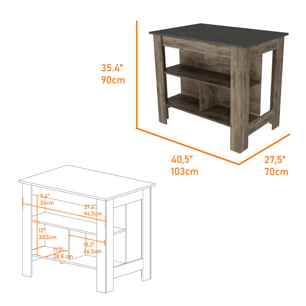 Roblar 8-Shelf 2-Door 2-piece Kitchen Set, Kitchen Island and Pantry Cabinet Dark Brownand Onyx