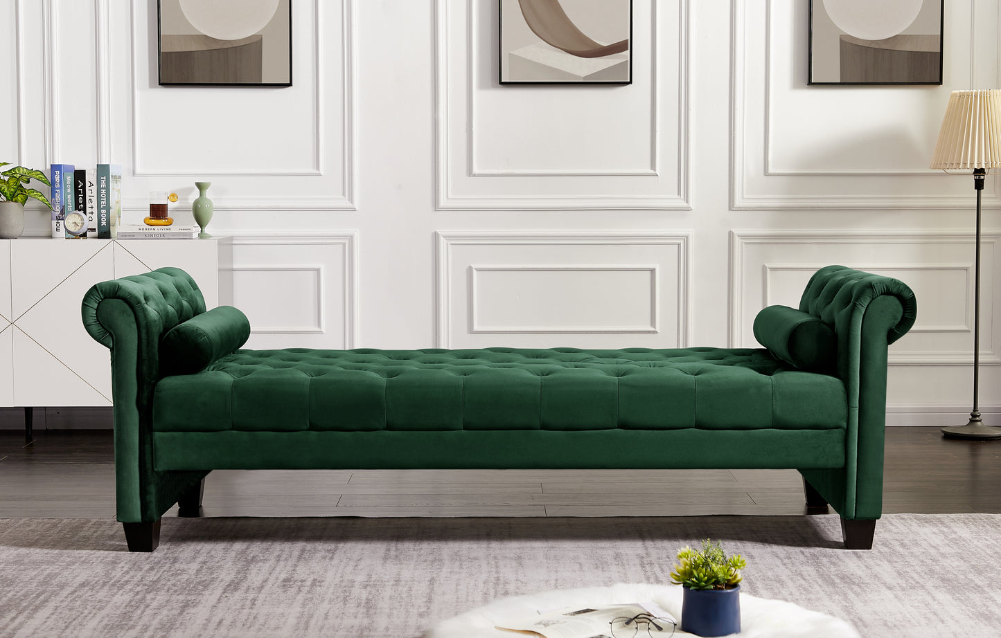 2038 Large Green Rectangular Upholstered Stool