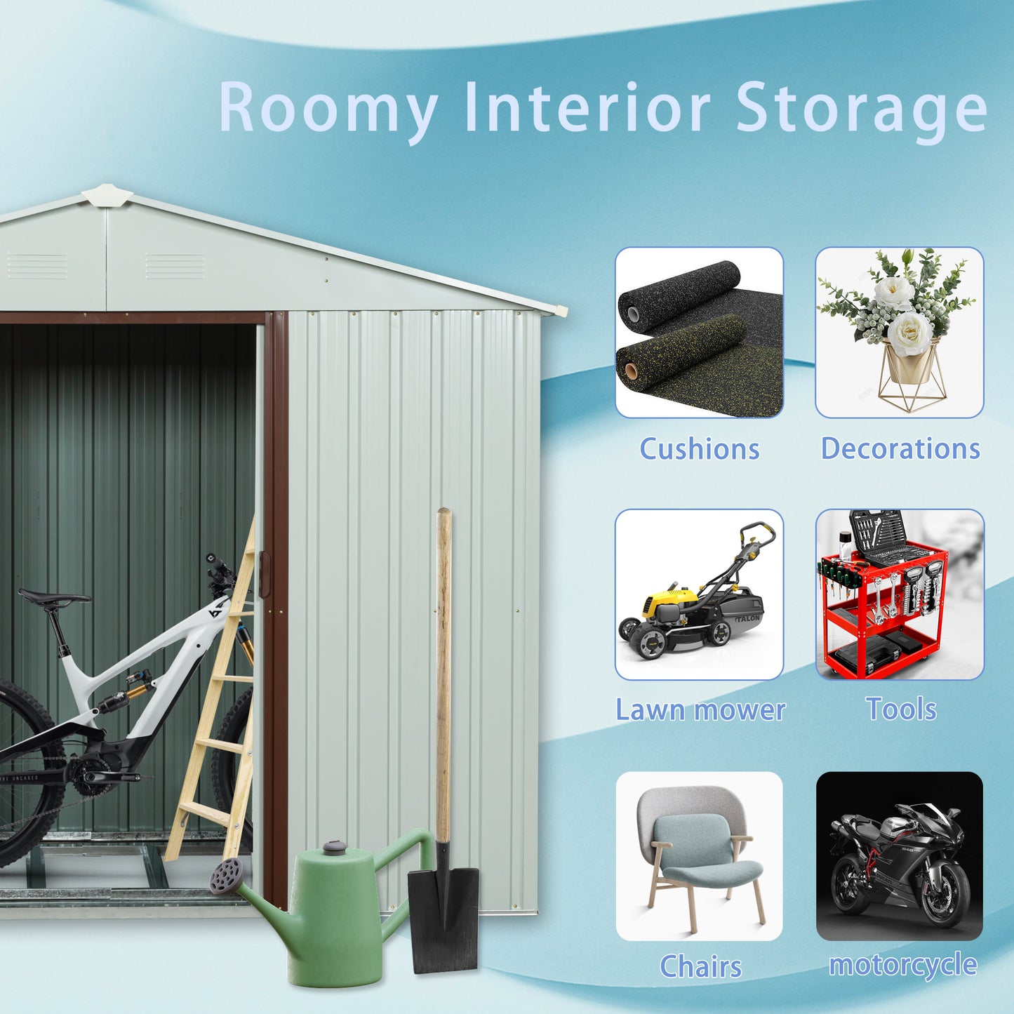 RY-SDYX56-W 6ft x 5ft Outdoor Metal Storage Shed White