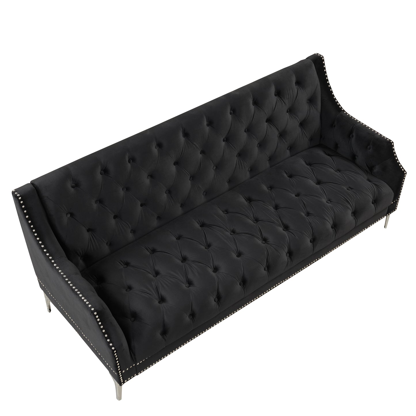 78 Contemporary Plush Upholstered Sofa with Metal Legs and Button Tufted Back in Black