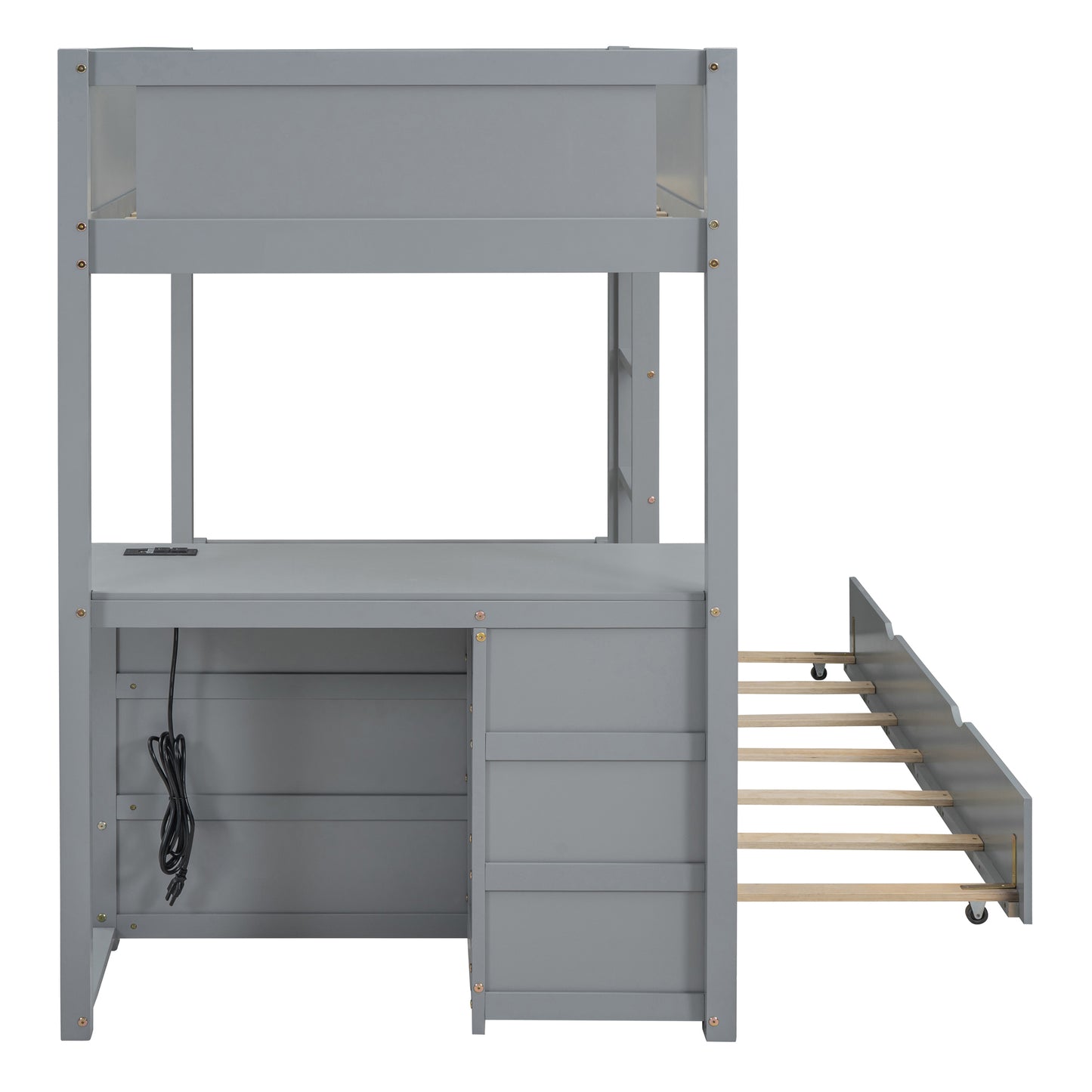 Gray Twin Bunk Bed Set with Trundle, Storage, Desk and USB Ports