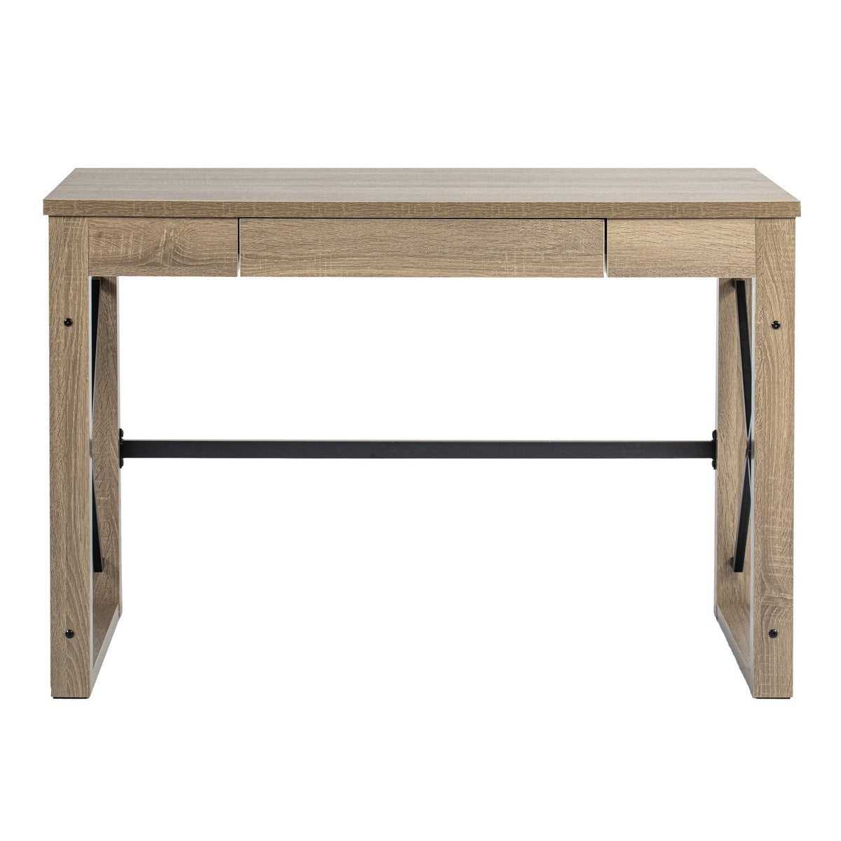 Sturdy Industrial Computer Desk with Drawer - Natural Wood Finish, 44.1 x 20.1 x 30.1