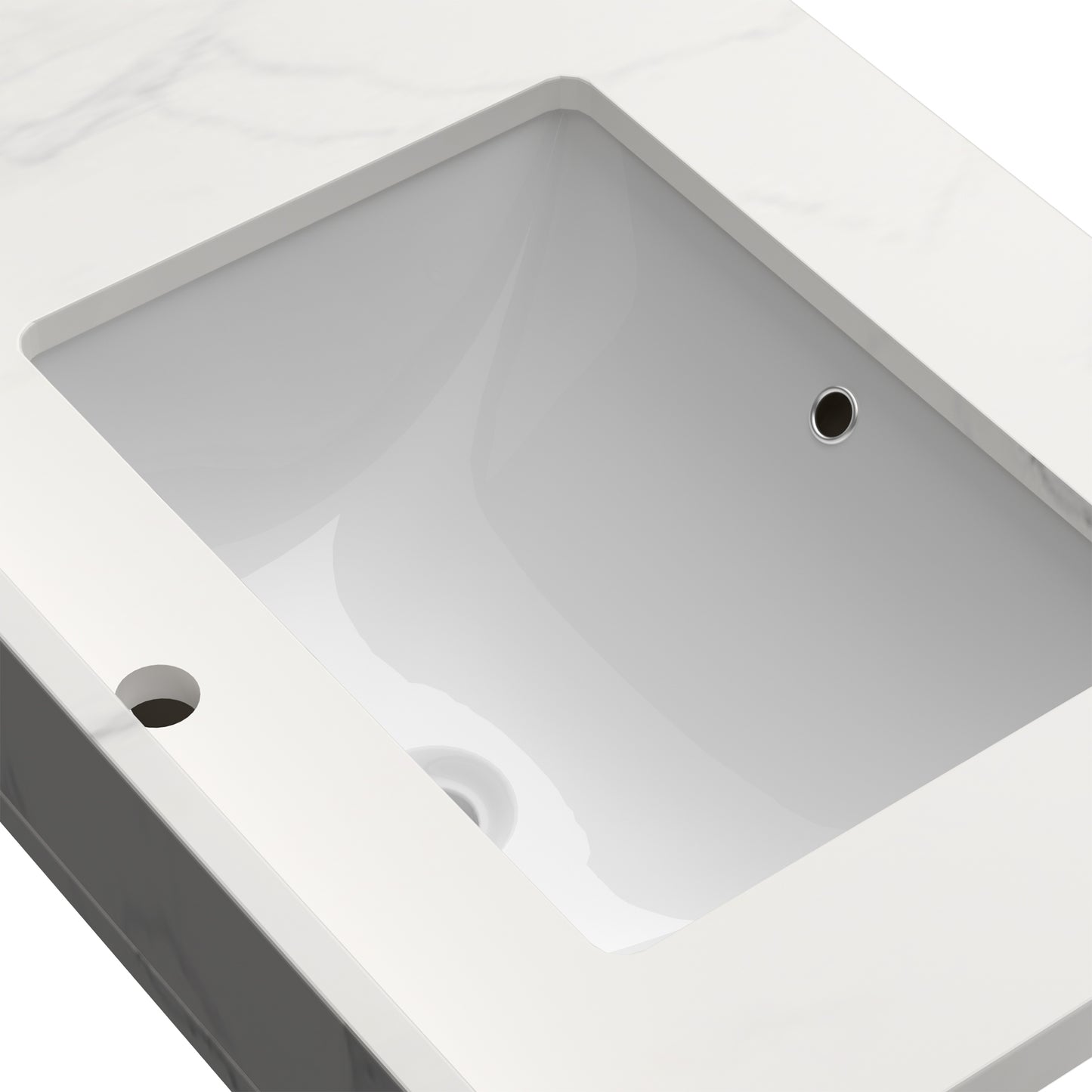 37 Inch Quartz Vanity Top with Undermounted Rectangular Ceramic Sink & Backsplash, White Calacatta Engineered Stone Countertop for Bathroom Kitchen Cabinet 1 Faucet Hole (not Include Cabinet)