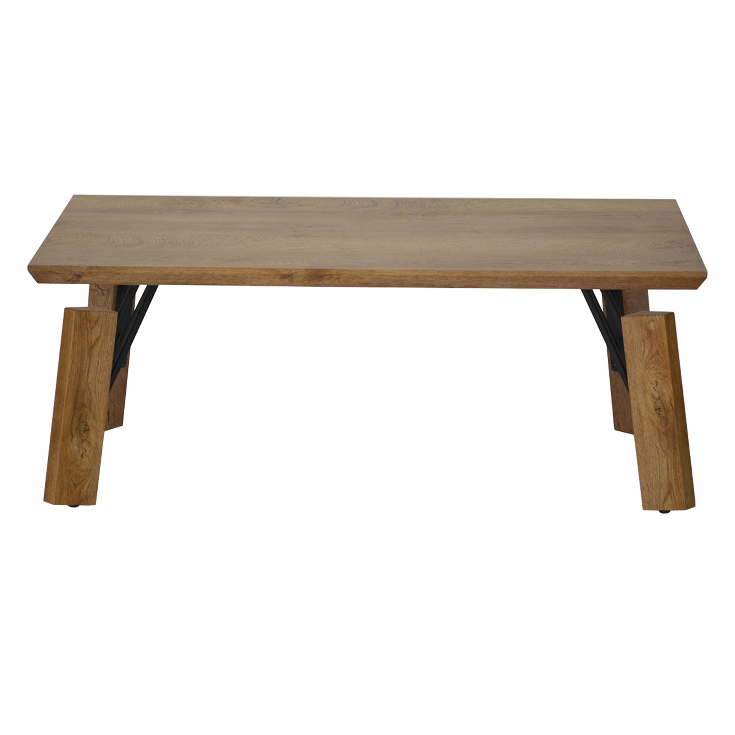 Elegant Rectangular Wooden Coffee Table with Sturdy Block Legs, in Natural Brown