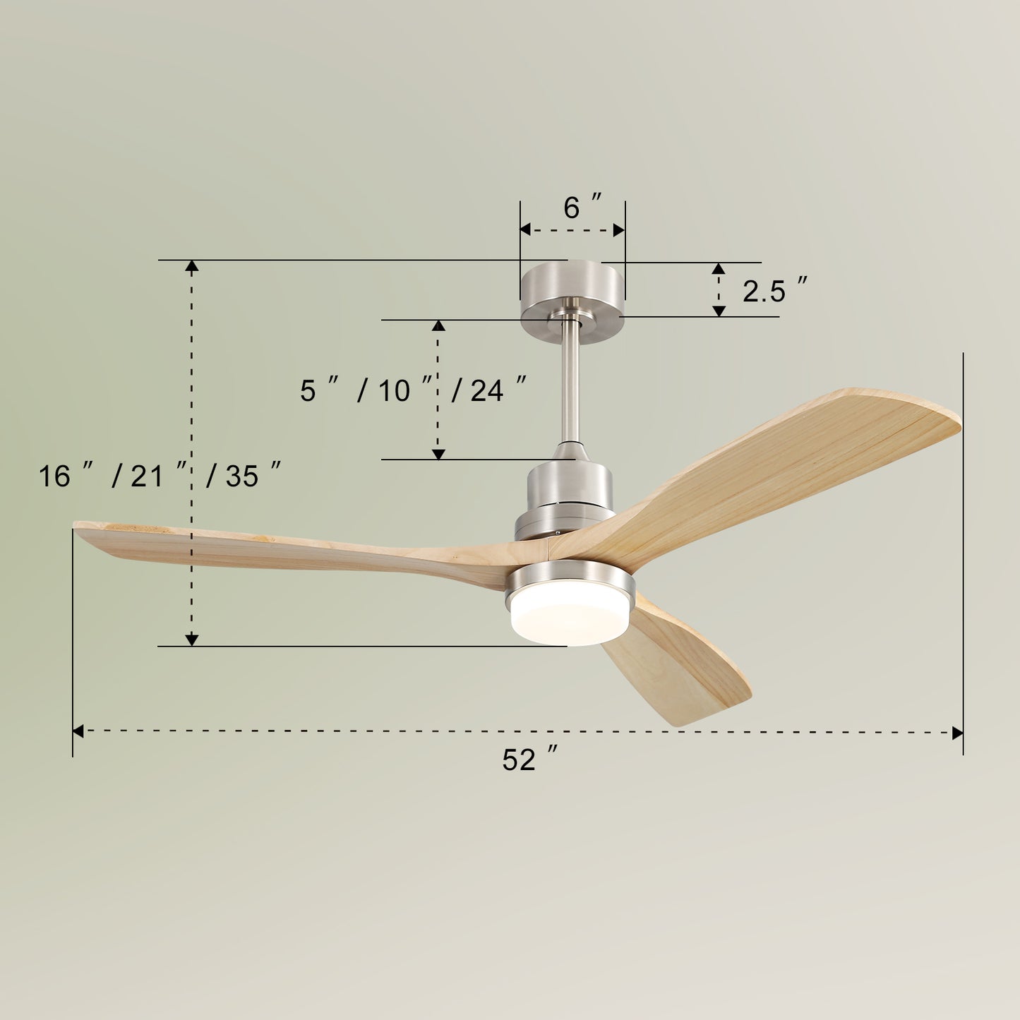 52 Reversible Wood Blade Ceiling Fan with Dimmable LED Light & Remote Control