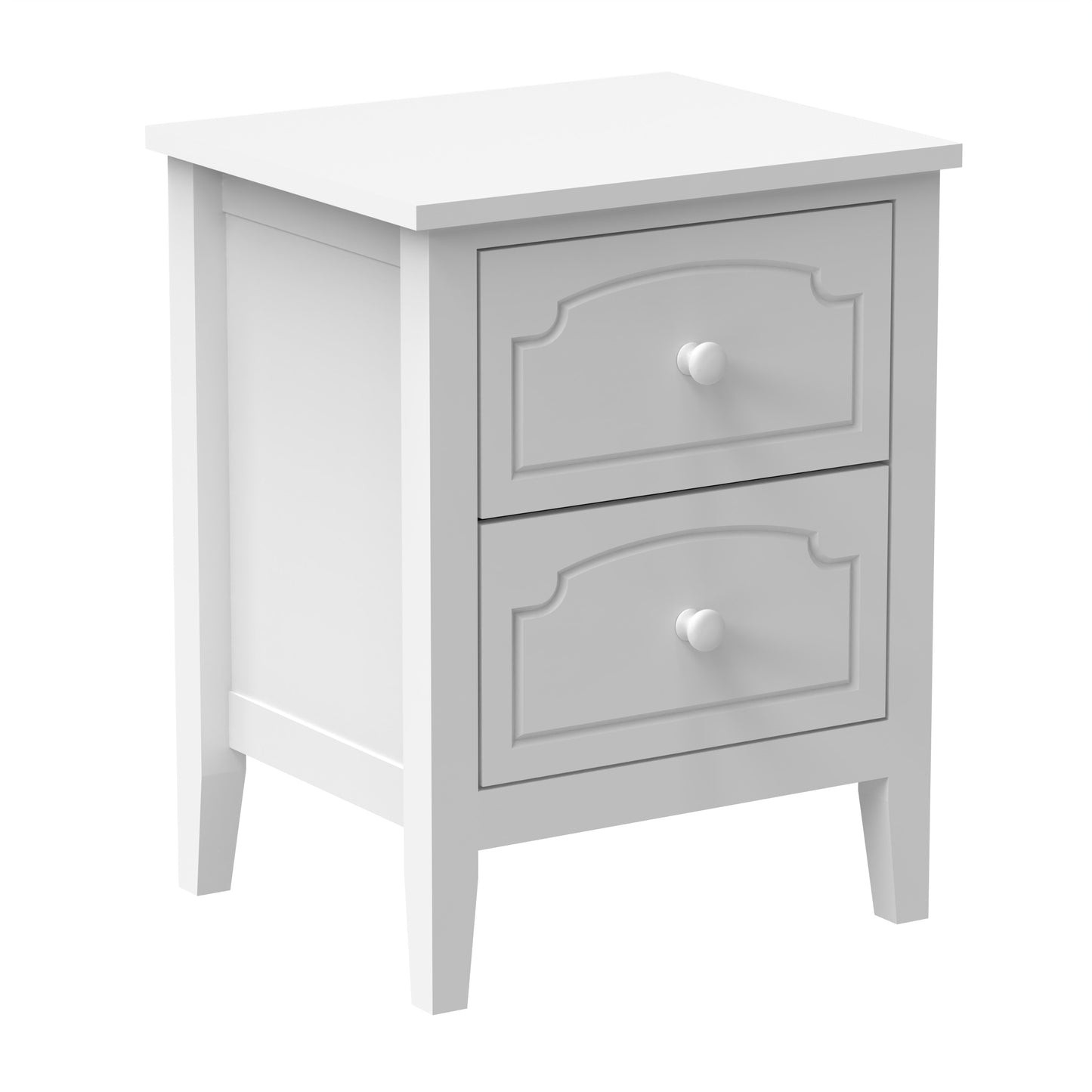 White Contemporary Roman Style, Solid Wood 2 Drawers Nightstand, Bedside Table, Living Room End Table. Paint Sprayed Finishing