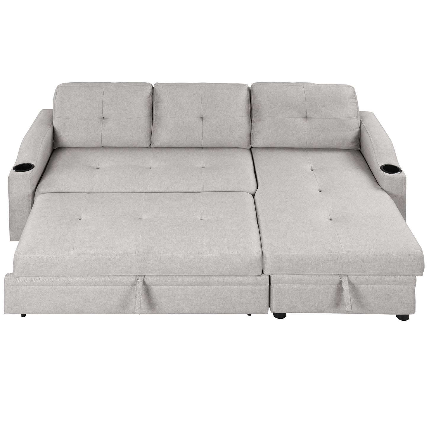 Orisfur Pull Out Sofa Bed with Storage Chaise and Cup Holder