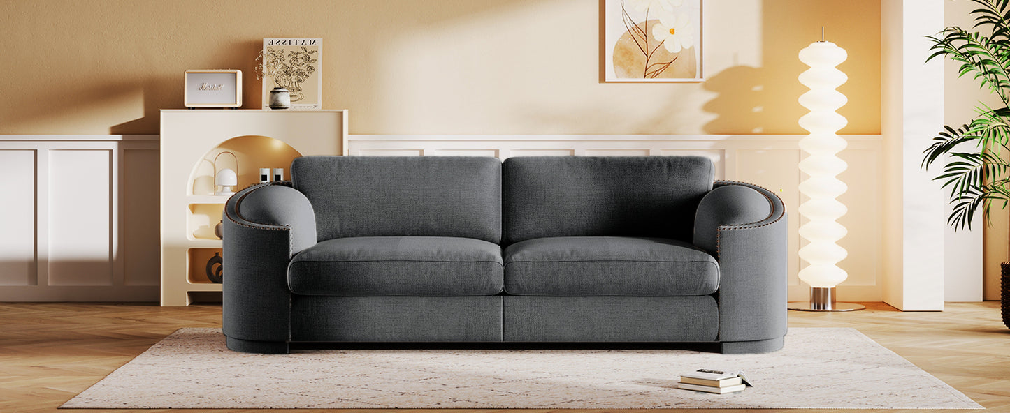 U_Style Stylish Sofa with Semilunar Arm, Rivet Detailing, and Solid Frame for Living Room