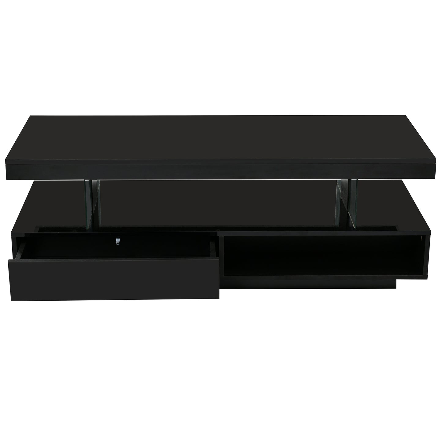 Modern Black LED Coffee Table with Storage and Display Shelves