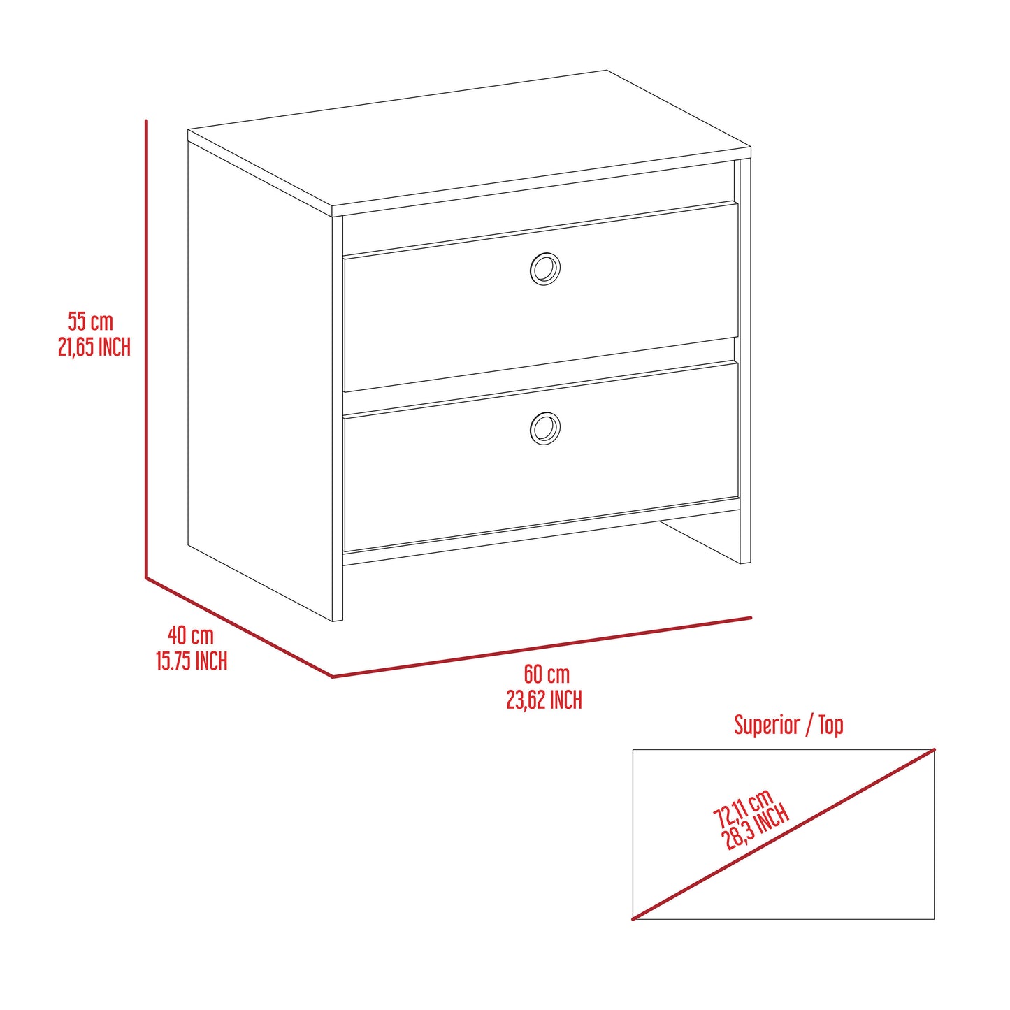 Marion 2-Drawer Nightstand White and Dark Brown