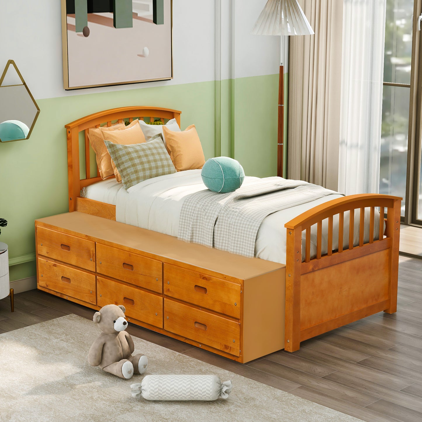 Twin Size Platform Storage Bed Solid Wood Bed with 6 Drawers