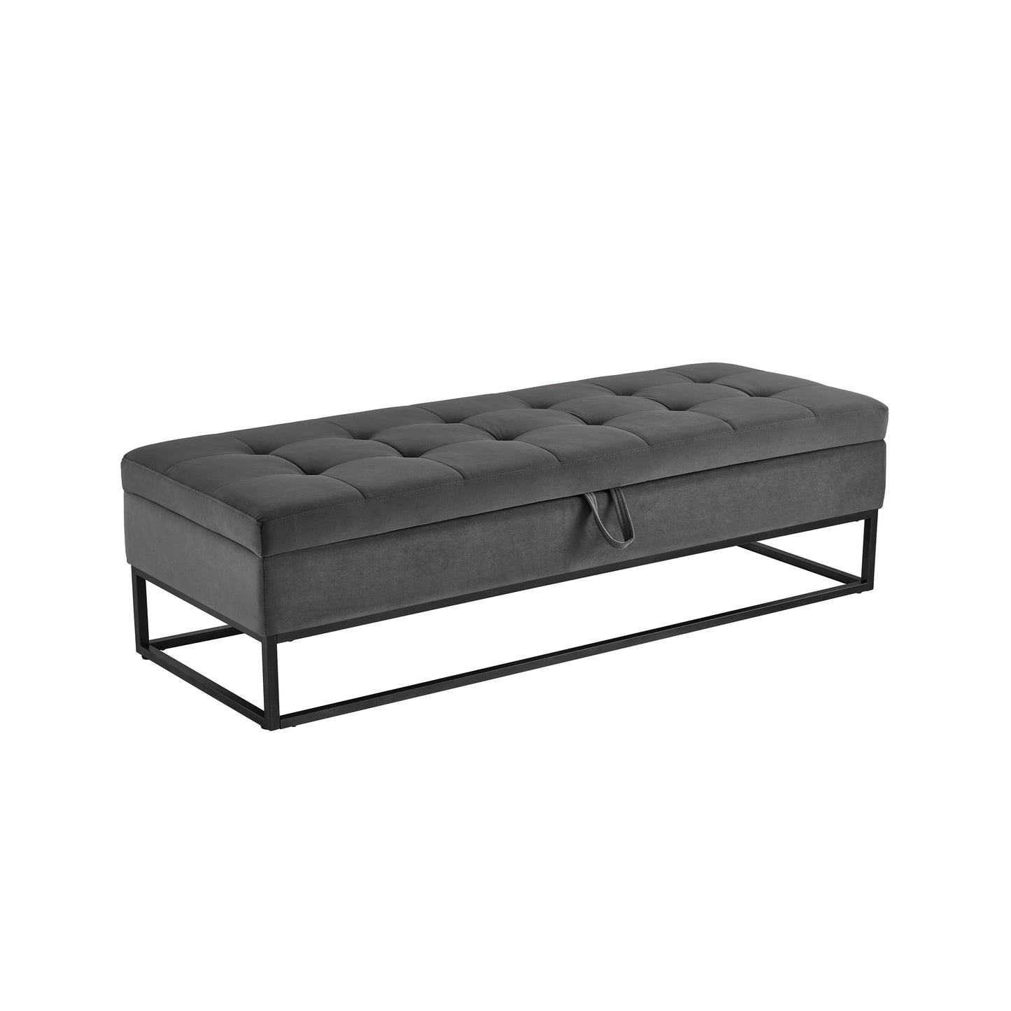 58.6" Bed Bench Metal Base with Storage Grey Velvet