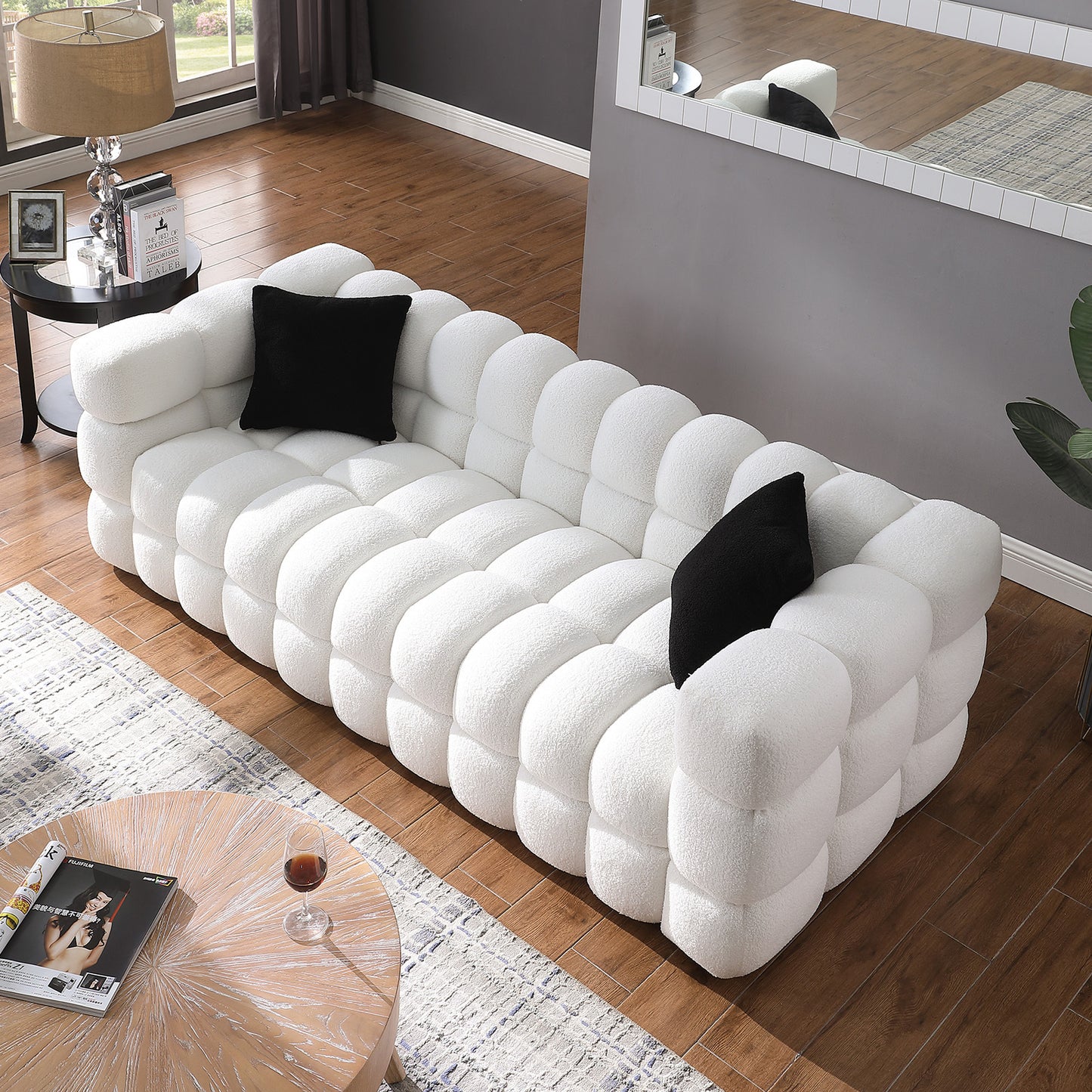 White Boucle Upholstered 3-Seater Sofa and Loveseat for USA People