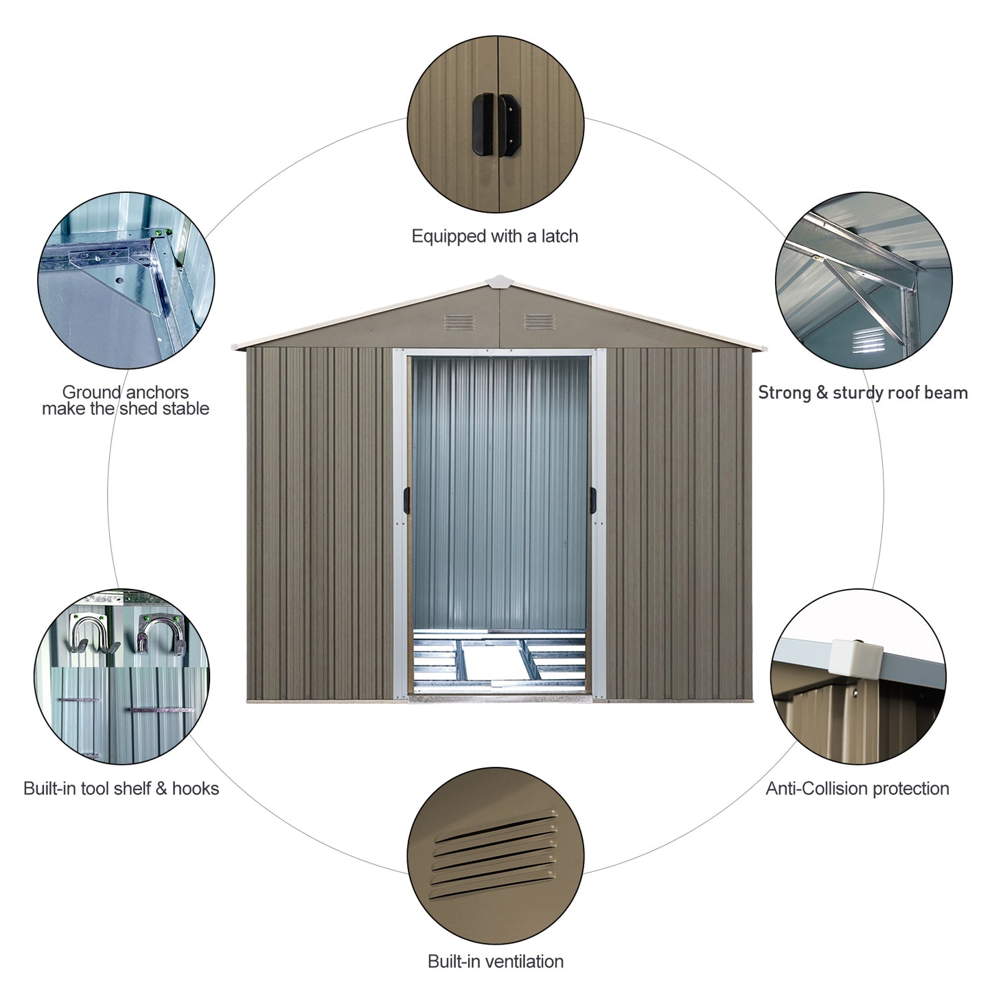 10ft x 8ft Outdoor Metal Storage Shed with Metal Floor Base,with Window,Grey