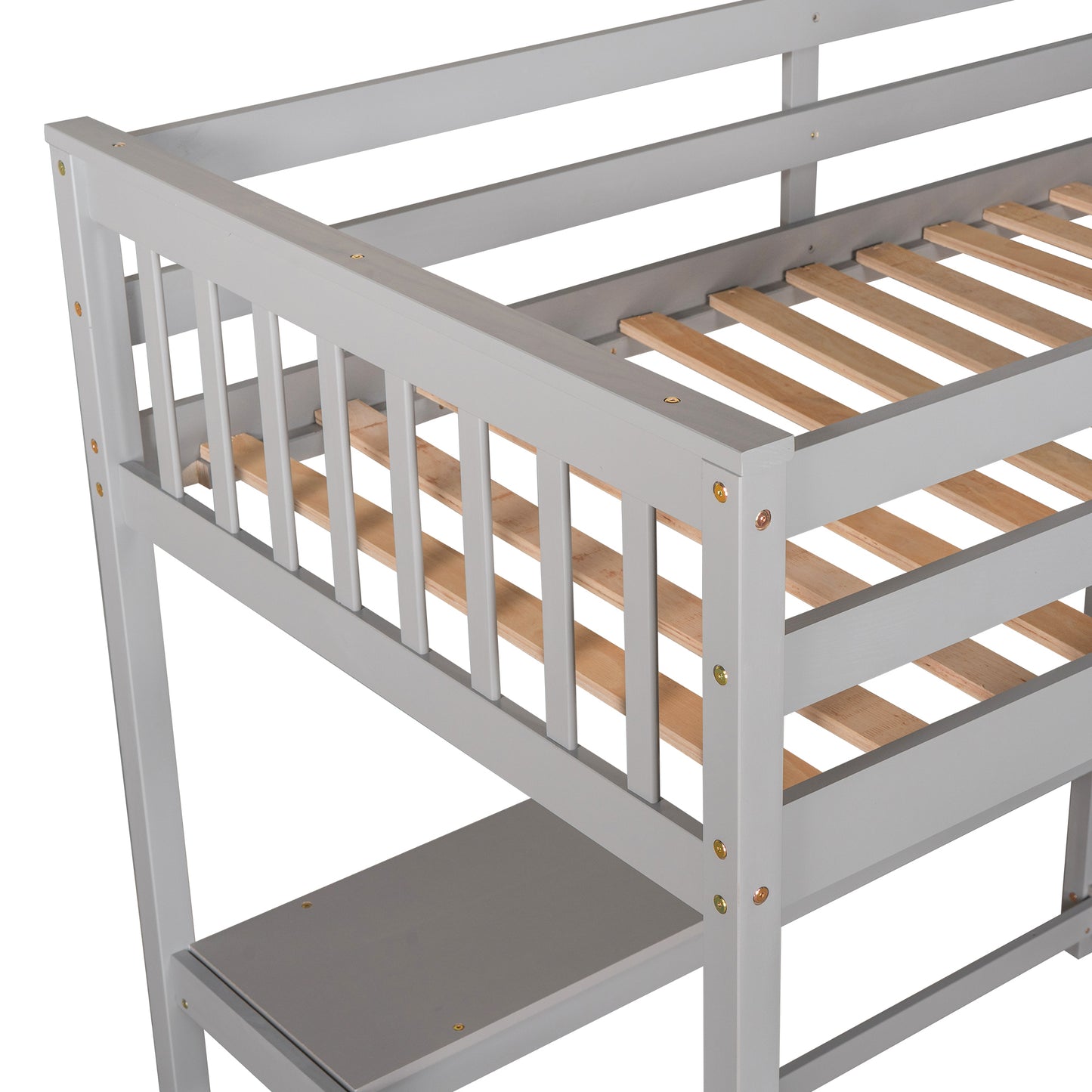 Twin Size Loft Bed with Storage Shelves and Under-bed Desk, Gray(OLD SKU:SM000245AAE-1)