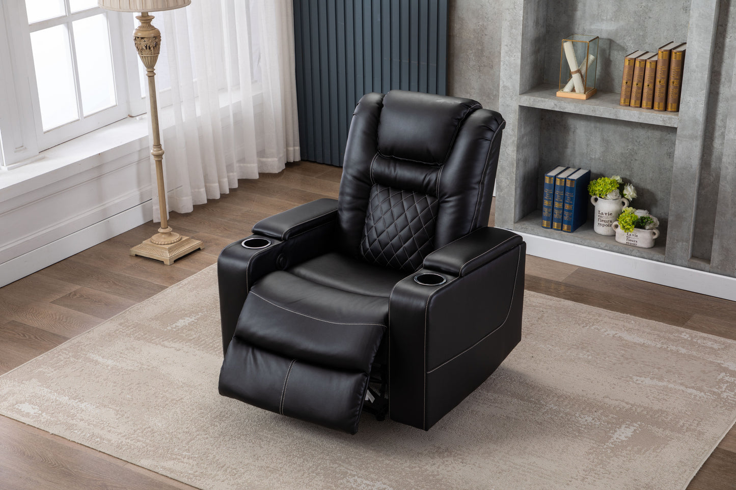 Luxurious Recliner with Cup Holder and USB Port in PU Material