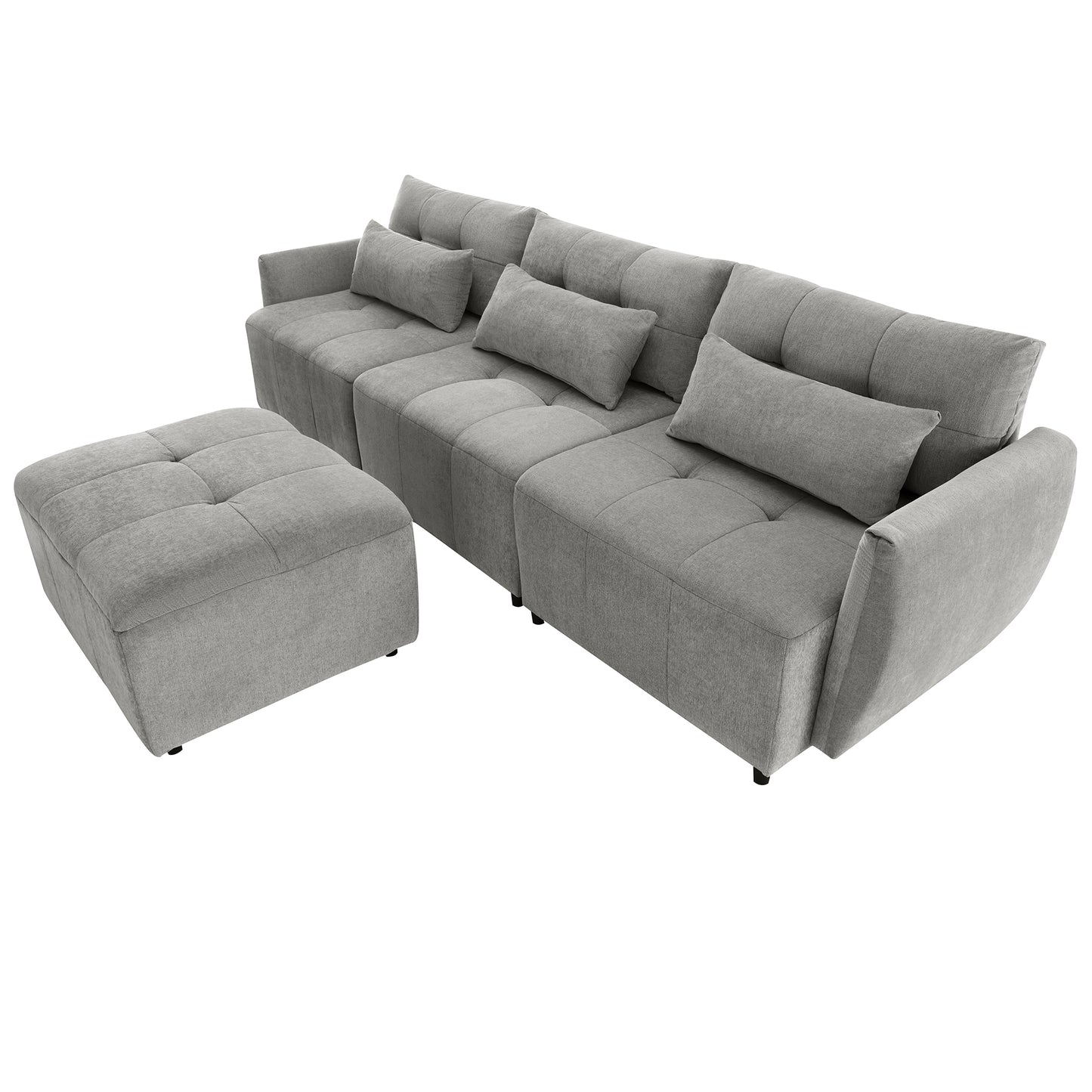 Convertible L-Shaped Sectional Sofa with Movable Ottoman and USB Ports