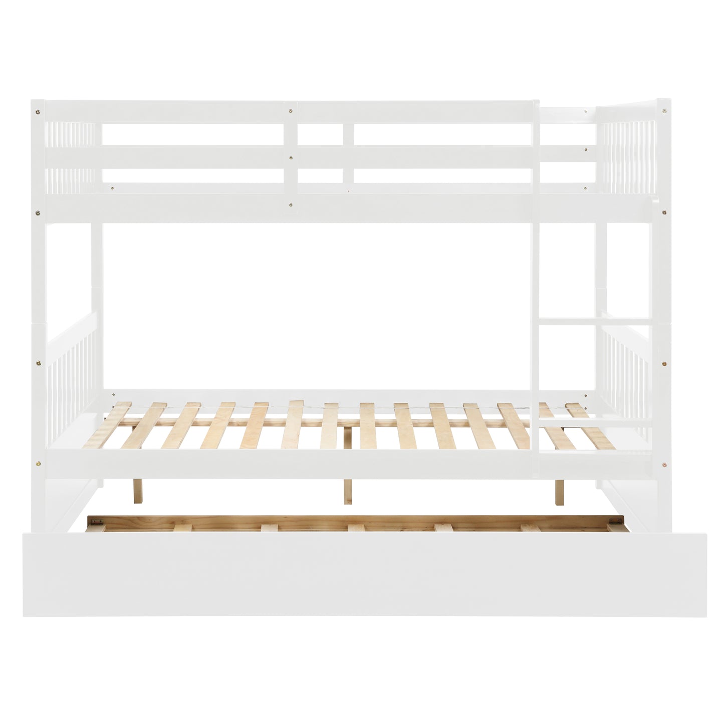 Multifunctional White Full Over Full Bunk Bed with Trundle and Modern Design