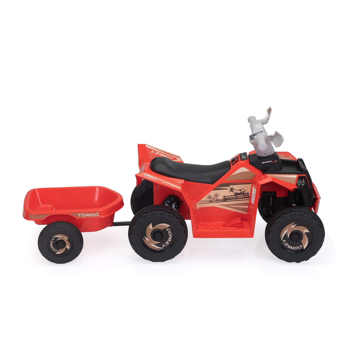 6V Kids Electric ATV, Toddler Ride on Car with Trailer, Music, Bluetooth and Power Display for Boys and Girls, red