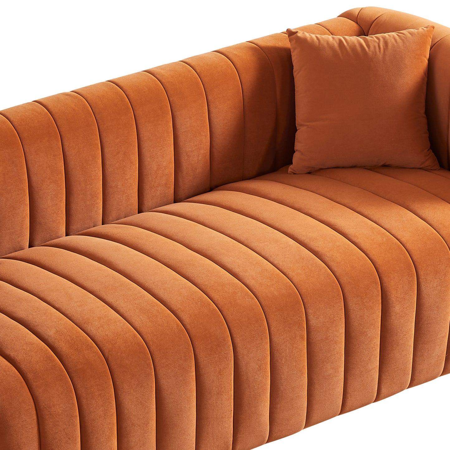 Comfortable 79.92 Orange Velvet Sofa with Vertical Channel Tufting