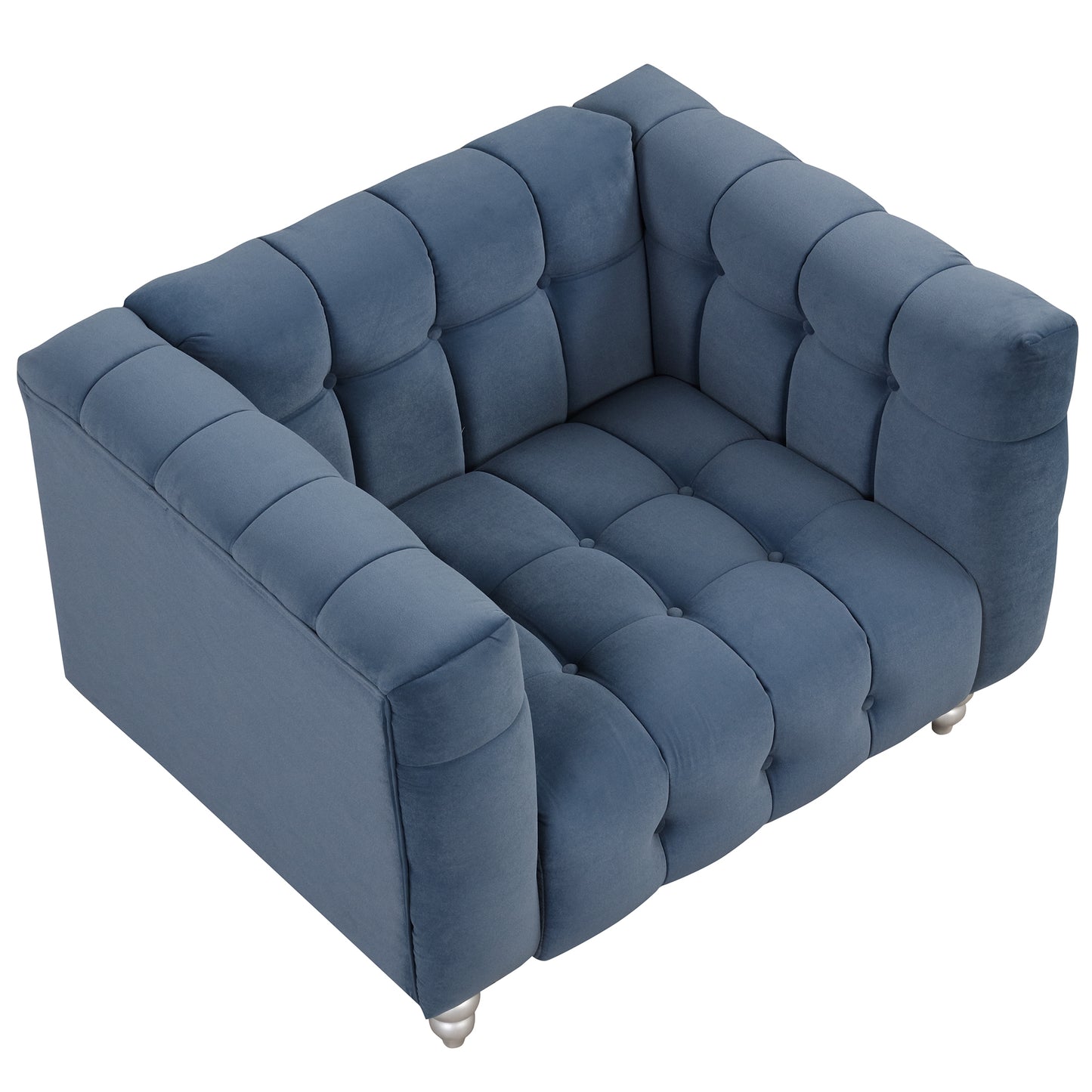 42 Blue Modern Upholstered Sofa with Buttoned Tufted Backrest